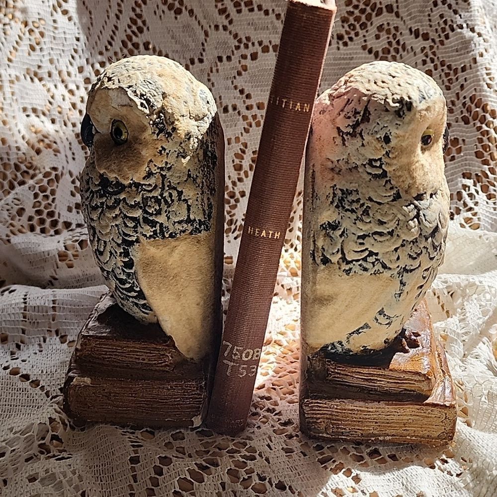 Chippy Chalkware Knowledge Owl Bookends - Picture 3 of 13
